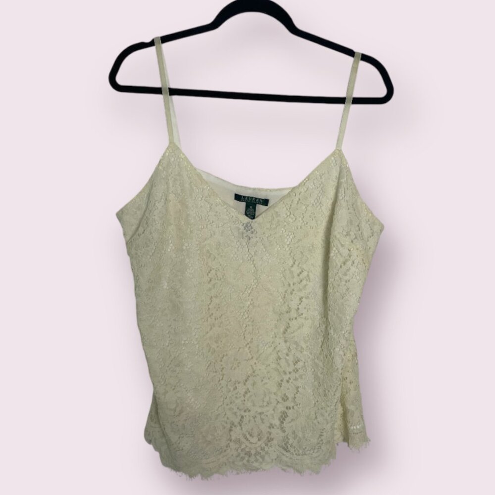 Ralph Lace Classy Party Elegant Chic Floral Classic Velvet Strap Blouse Cami
